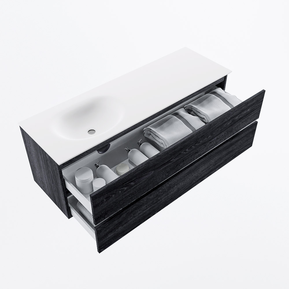MONDIAZ VICA 140cm mueble de baño Antracite 2 cajones. Lavabo MOON Izquierda 1 orificio, color Talc. 7 MONDIAZ VICA 140cm mueble de baño Antracite 2 cajones. Lavabo MOON Izquierda 1 orificio, color Talc. - Imagen 7