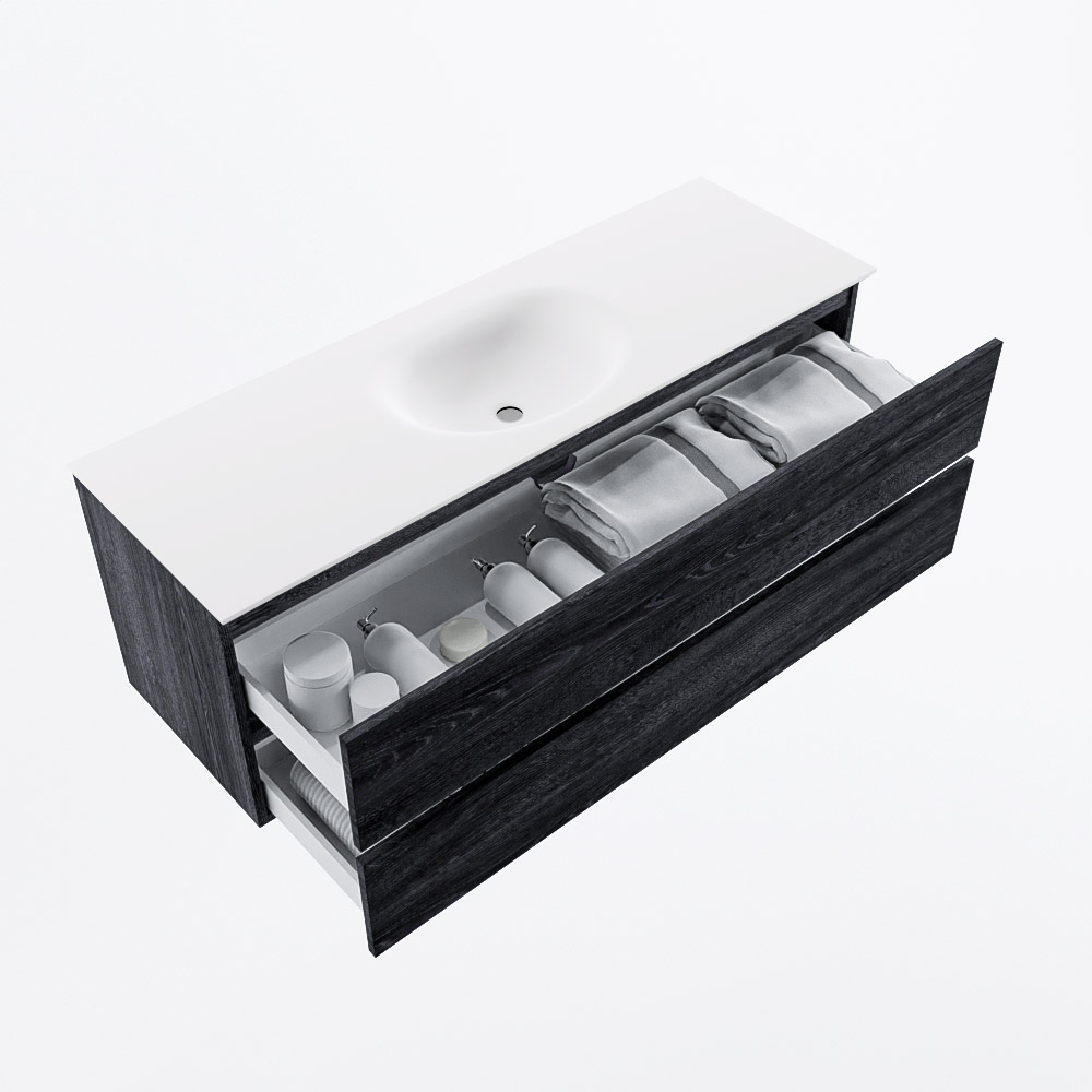 MONDIAZ VICA 140cm mueble de baño Antracite 2 cajones. Lavabo MOON Centro sin orificio, color Talc. 6 MONDIAZ VICA 140cm mueble de baño Antracite 2 cajones. Lavabo MOON Centro sin orificio, color Talc. - Imagen 6