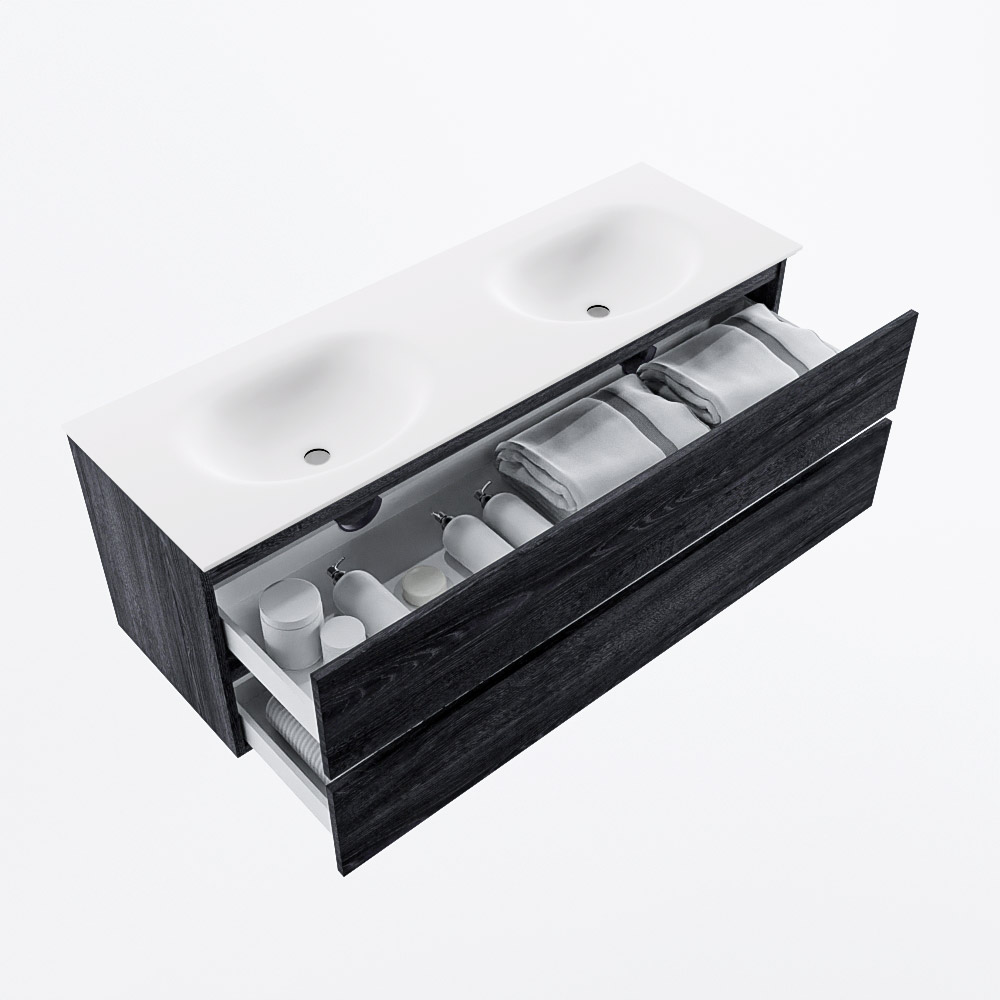 MONDIAZ VICA 140cm mueble de baño Antracite 2 cajones. Lavabo MOON Doble sin orificio, color Talc. 6 MONDIAZ VICA 140cm mueble de baño Antracite 2 cajones. Lavabo MOON Doble sin orificio, color Talc. - Imagen 6