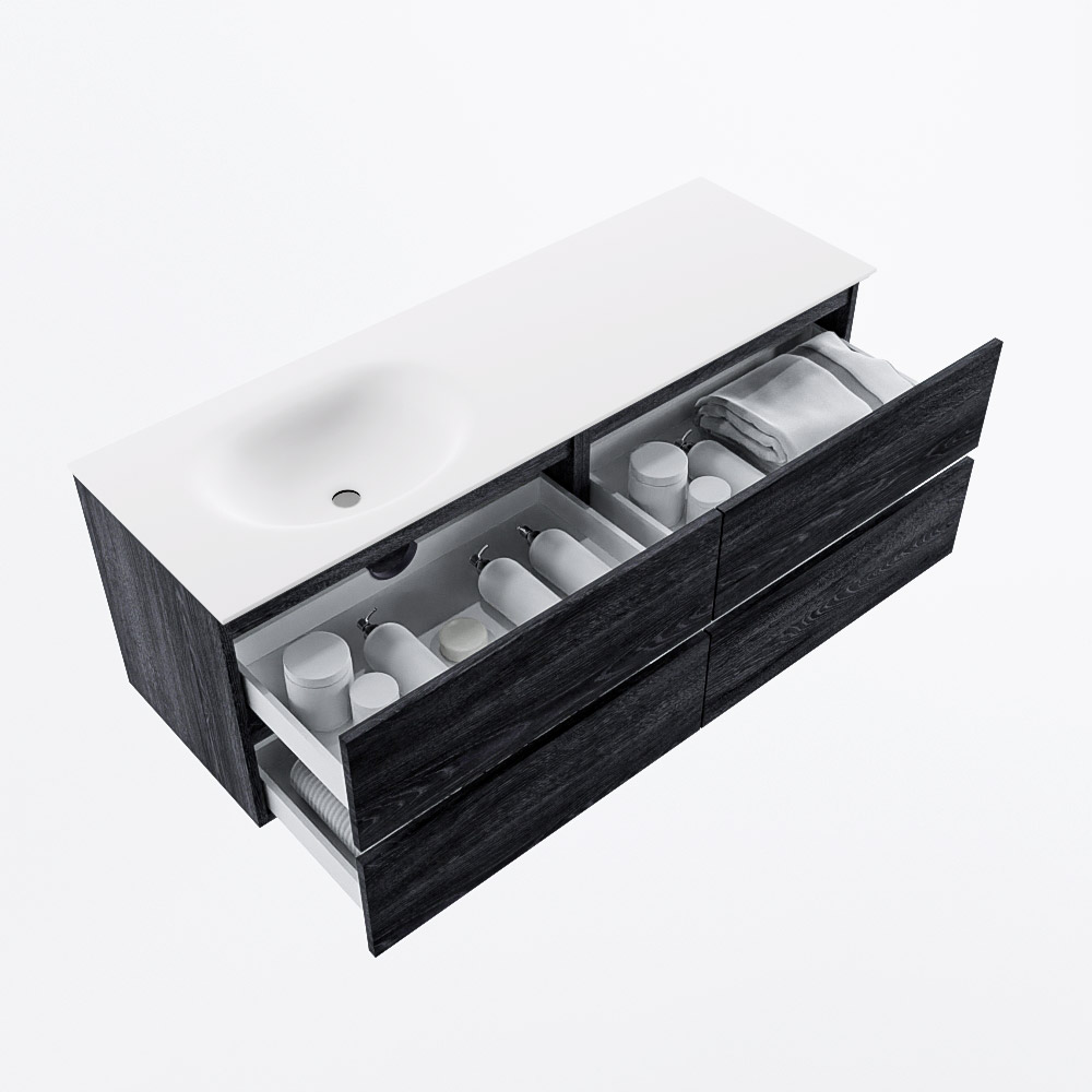 MONDIAZ VICA 140cm mueble de baño Antracite 4 cajones. Lavabo MOON Izquierda 1 orificio, color Talc. 7 MONDIAZ VICA 140cm mueble de baño Antracite 4 cajones. Lavabo MOON Izquierda 1 orificio, color Talc. - Imagen 7