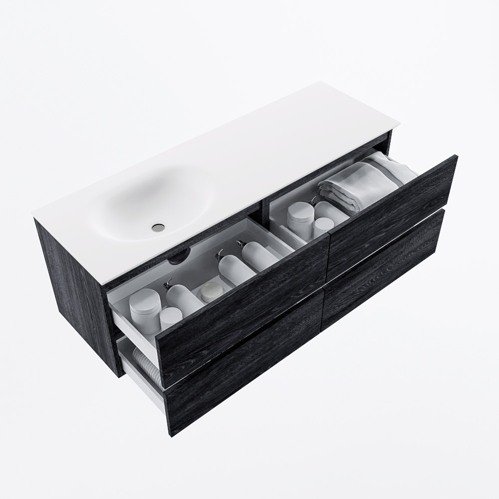 MONDIAZ VICA 140cm mueble de baño Antracite 4 cajones. Lavabo MOON Izquierda sin orificio, color Talc. 7 MONDIAZ VICA 140cm mueble de baño Antracite 4 cajones. Lavabo MOON Izquierda sin orificio, color Talc. - Imagen 7