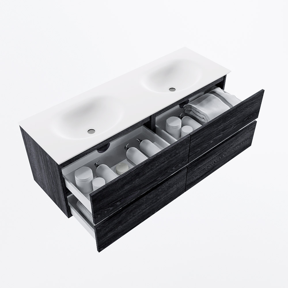 MONDIAZ VICA 140cm mueble de baño Antracite 4 cajones. Lavabo MOON Doble sin orificio, color Talc. 6 MONDIAZ VICA 140cm mueble de baño Antracite 4 cajones. Lavabo MOON Doble sin orificio, color Talc. - Imagen 6
