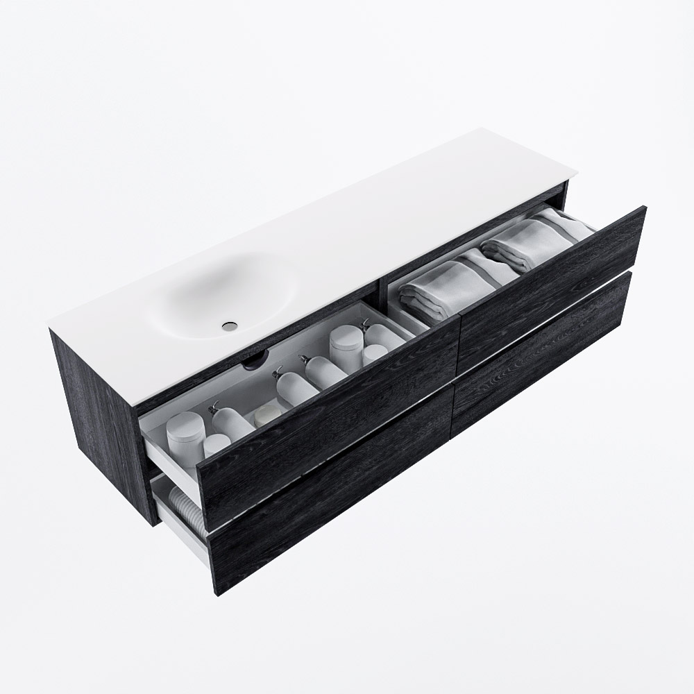 MONDIAZ VICA 180cm mueble de baño Antracite 4 cajones. Lavabo MOON Izquierda 1 orificio, color Talc. 7 MONDIAZ VICA 180cm mueble de baño Antracite 4 cajones. Lavabo MOON Izquierda 1 orificio, color Talc. - Imagen 7