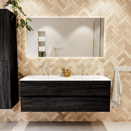 MONDIAZ VICA 140cm mueble de baño Antracite 2 cajones. Lavabo MOON Doble 2 orificios