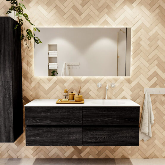 MONDIAZ VICA 140cm mueble de baño Antracite 4 cajones. Lavabo MOON Derecho 1 orificio