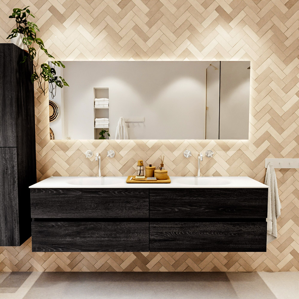 MONDIAZ VICA 180cm mueble de baño Antracite 4 cajones. Lavabo MOON Doble 2 orificios, color Talc. 2 color Talc.