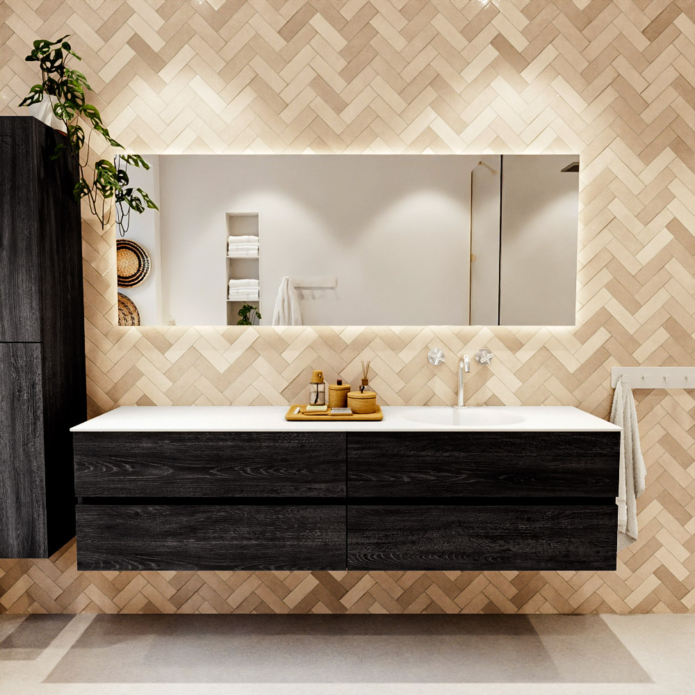 MONDIAZ VICA 190cm mueble de baño Antracite 4 cajones. Lavabo MOON Derecho 1 orificio, color Talc. 2 color Talc.