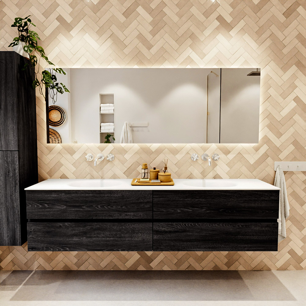 MONDIAZ VICA 200cm mueble de baño Antracite 4 cajones. Lavabo MOON Doble sin orificio, color Talc. 2 color Talc.