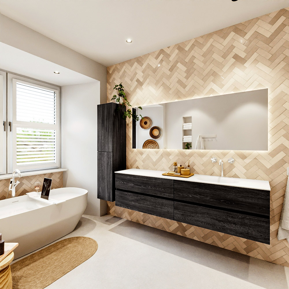 MONDIAZ VICA 190cm mueble de baño Antracite 4 cajones. Lavabo MOON Derecho 1 orificio, color Talc. 4 MONDIAZ VICA 190cm mueble de baño Antracite 4 cajones. Lavabo MOON Derecho 1 orificio, color Talc. - Imagen 4