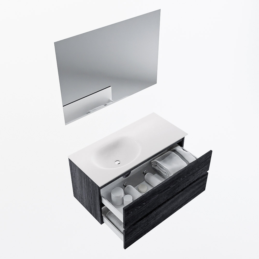 MONDIAZ VICA 100cm mueble de baño Antracite 2 cajones. Lavabo MOON Izquierda 1 orificio color Talc con espejo LED. 7 MONDIAZ VICA 100cm mueble de baño Antracite 2 cajones. Lavabo MOON Izquierda 1 orificio color Talc con espejo LED. - Imagen 7