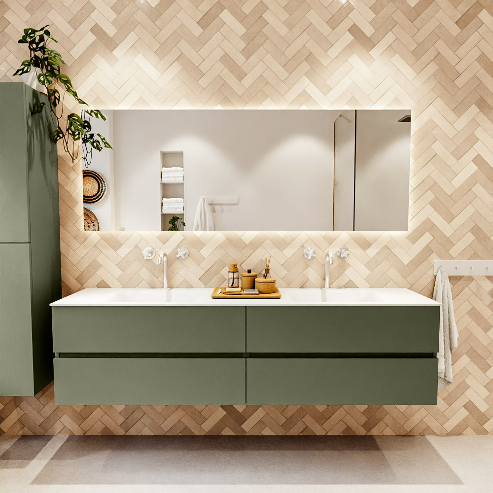 MONDIAZ VICA 190cm mueble de baño Army 4 cajones. Lavabo CLOUD Doble 2 orificios, color Talc. 2 color Talc.