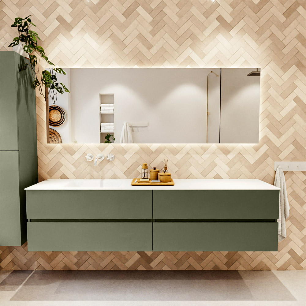 MONDIAZ VICA 200cm mueble de baño Army 4 cajones. Lavabo CLOUD Izquierda sin orificio, color Talc. 2 color Talc.