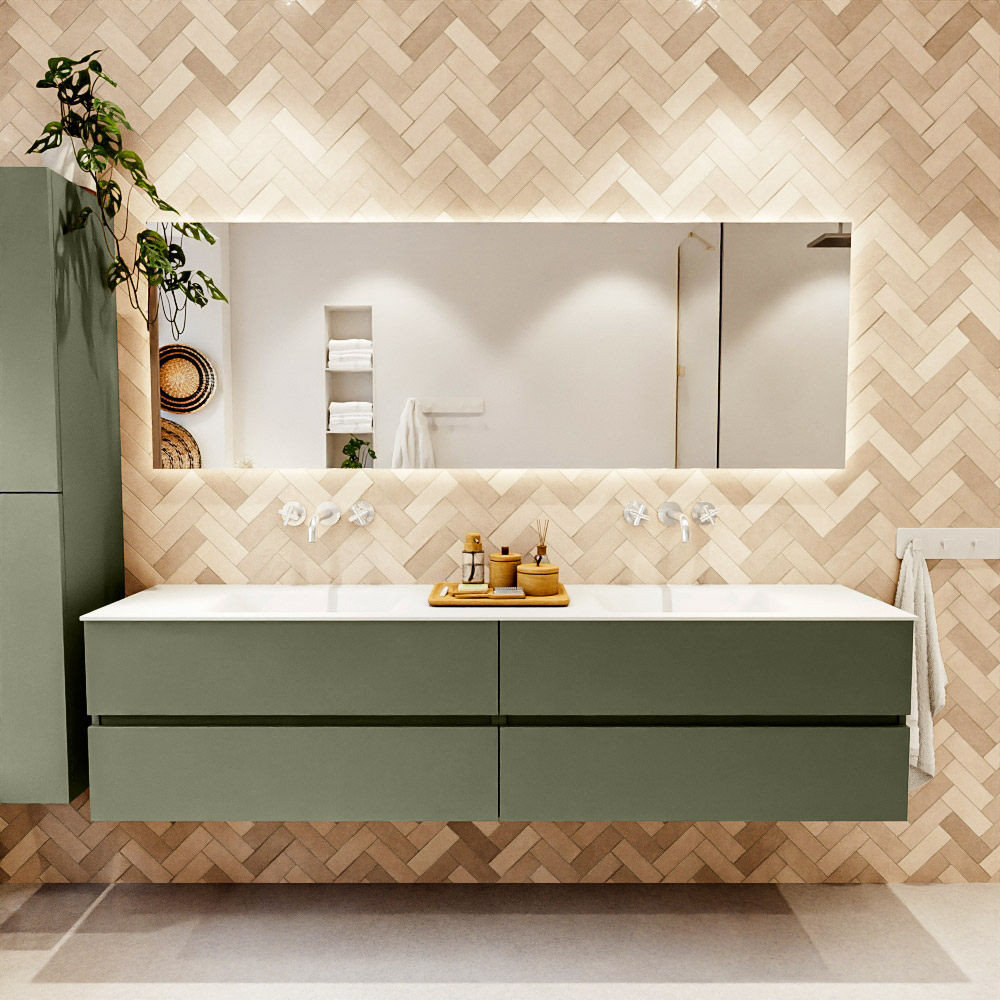 MONDIAZ VICA 200cm mueble de baño Army 4 cajones. Lavabo CLOUD Doble sin orificio, color Talc. 2 color Talc.