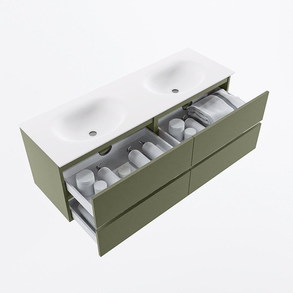 MONDIAZ VICA 140cm mueble de baño Army 4 cajones. Lavabo MOON Doble sin orificio, color Talc. 7 MONDIAZ VICA 140cm mueble de baño Army 4 cajones. Lavabo MOON Doble sin orificio, color Talc. - Imagen 7