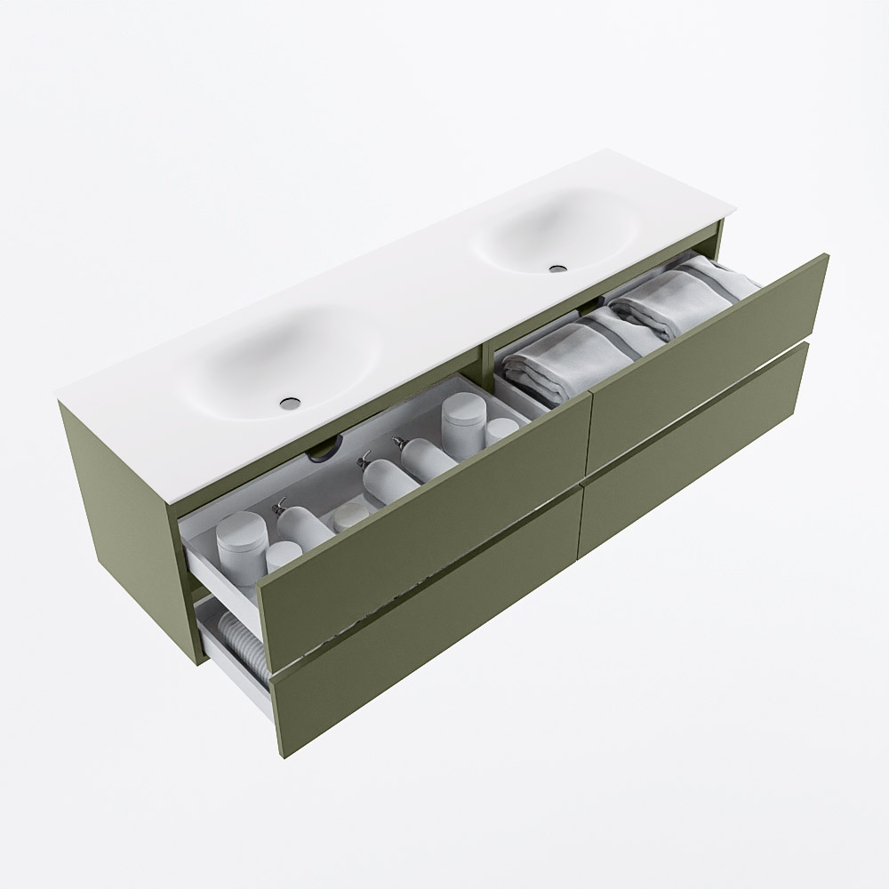 MONDIAZ VICA 170cm mueble de baño Army 4 cajones. Lavabo MOON Doble 2 orificios, color Talc. 7 MONDIAZ VICA 170cm mueble de baño Army 4 cajones. Lavabo MOON Doble 2 orificios, color Talc. - Imagen 7