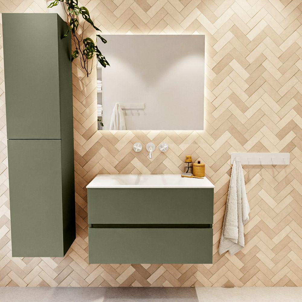 MONDIAZ VICA 80cm mueble de baño Army 2 cajones. Lavabo MOON Centro sin orificio, color Talc. 2 color Talc.