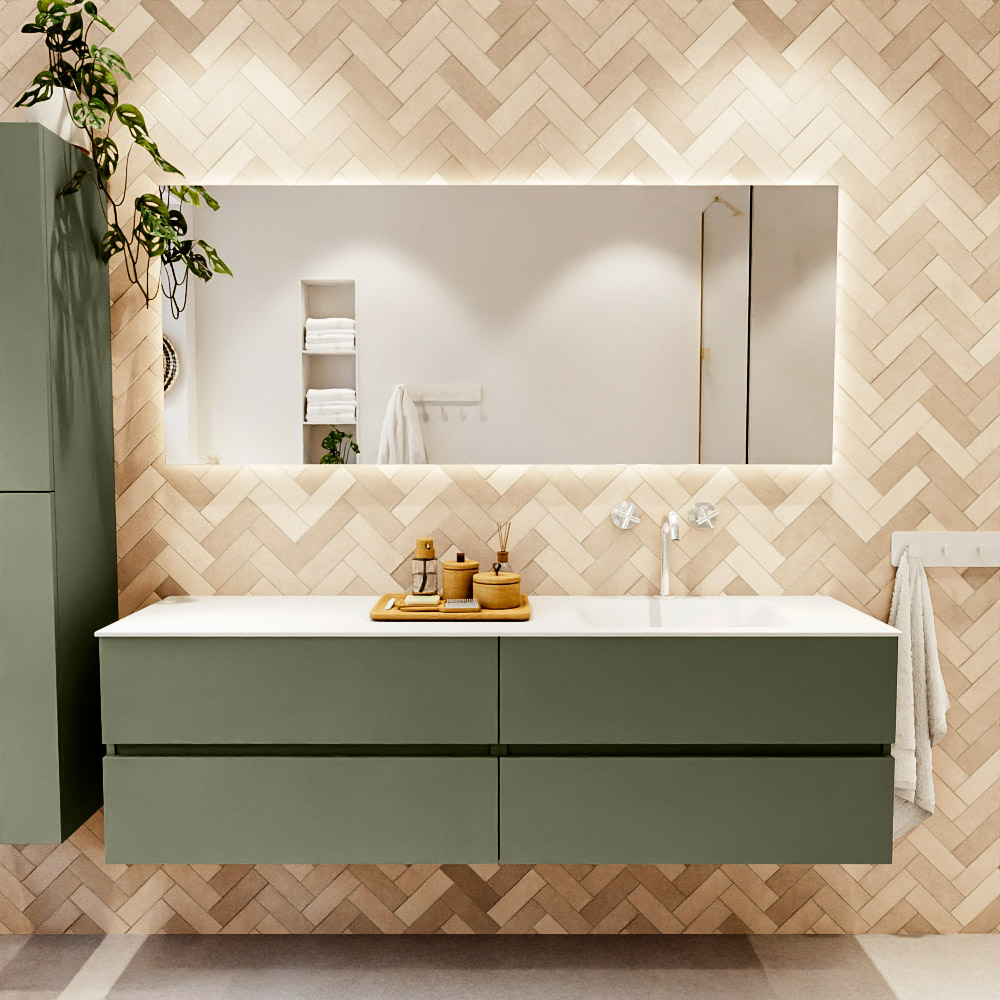 MONDIAZ VICA 170cm mueble de baño Army 4 cajones. Lavabo MOON Derecho 1 orificio, color Talc. 2 color Talc.