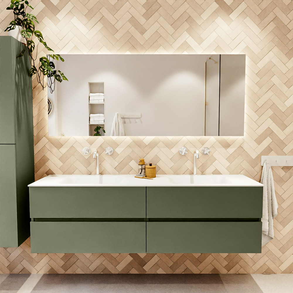 MONDIAZ VICA 170cm mueble de baño Army 4 cajones. Lavabo MOON Doble 2 orificios, color Talc. 2 color Talc.