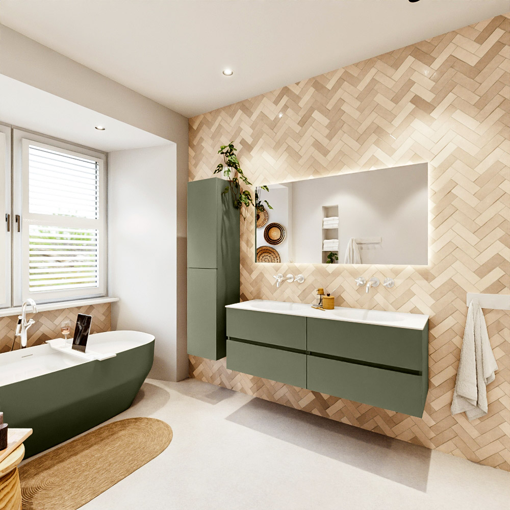 MONDIAZ VICA 140cm mueble de baño Army 4 cajones. Lavabo MOON Doble sin orificio, color Talc. 4 MONDIAZ VICA 140cm mueble de baño Army 4 cajones. Lavabo MOON Doble sin orificio, color Talc. - Imagen 4