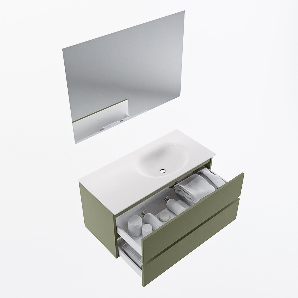 MONDIAZ VICA 100cm mueble de baño Army 2 cajones. Lavabo MOON Derecho sin orificio color Talc con espejo LED. 7 MONDIAZ VICA 100cm mueble de baño Army 2 cajones. Lavabo MOON Derecho sin orificio color Talc con espejo LED. - Imagen 7