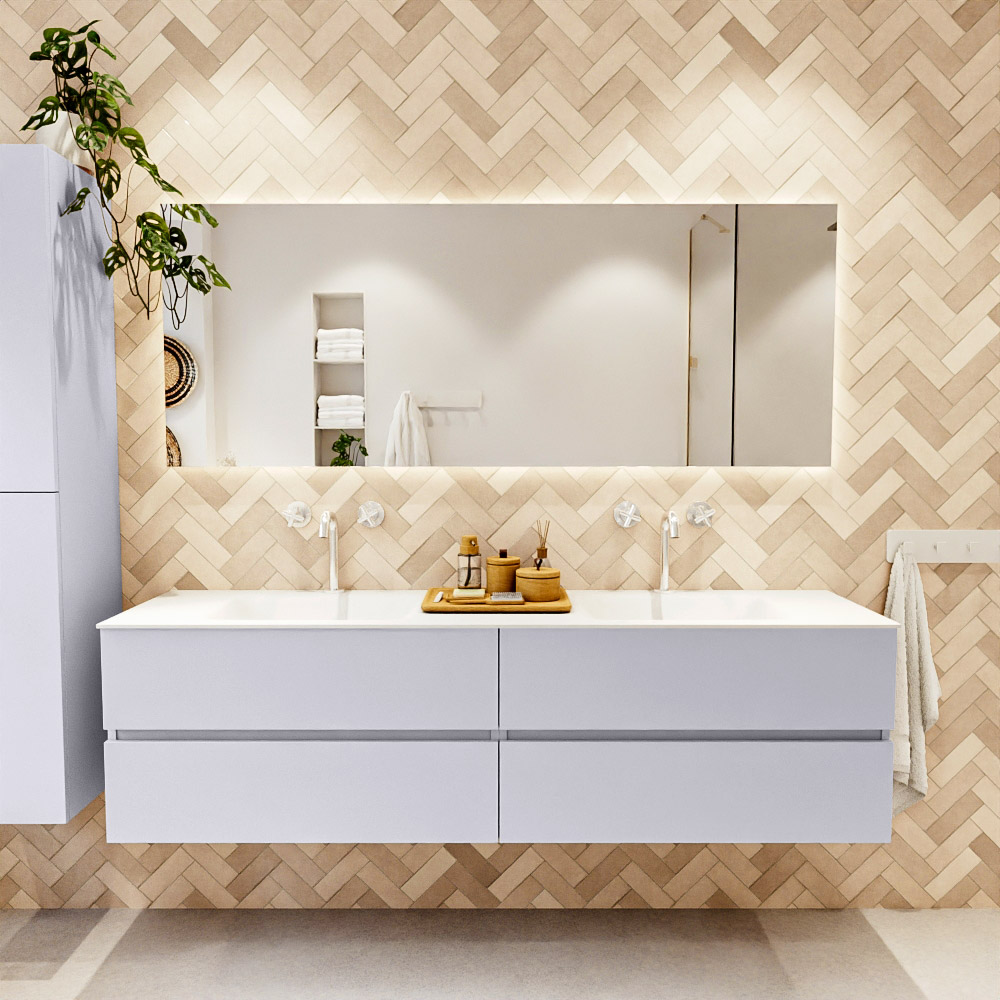 MONDIAZ VICA 180cm mueble de baño Cale 4 cajones. Lavabo CLOUD Doble 2 orificios, color Talc. 2 color Talc.