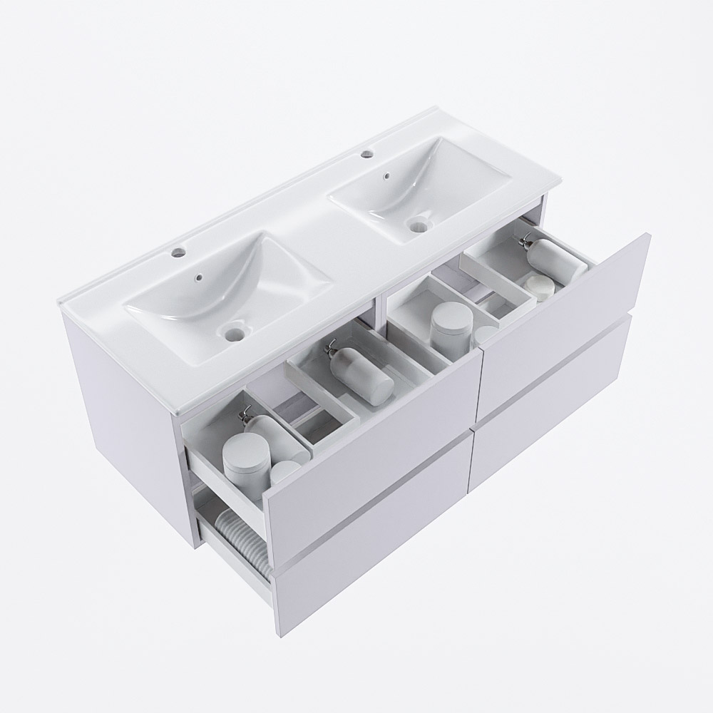 MONDIAZ VICA 120cm mueble de baño Cale 4 cajones. Lavabo DENIA Doble 2 orificios, color Blanco brillo. 7 MONDIAZ VICA 120cm mueble de baño Cale 4 cajones. Lavabo DENIA Doble 2 orificios, color Blanco brillo. - Imagen 7