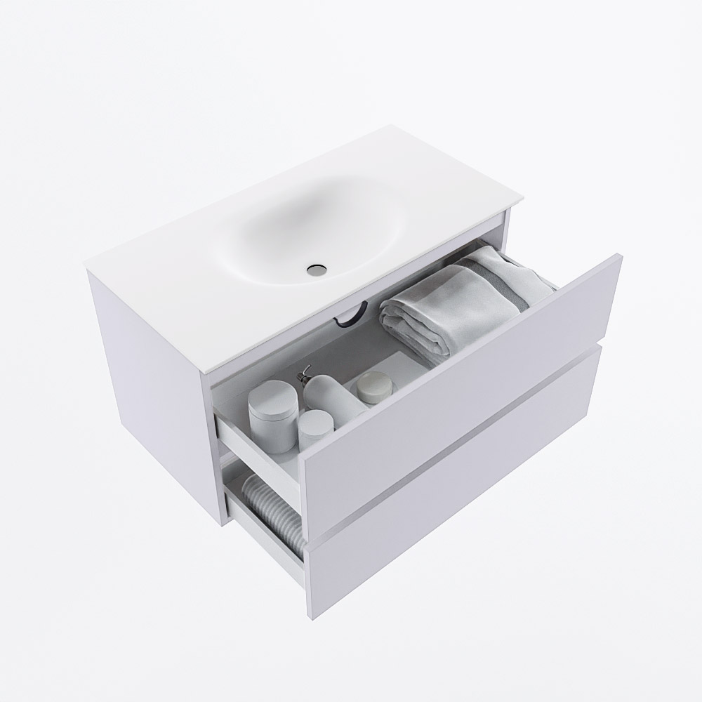 MONDIAZ VICA 90cm mueble de baño Cale 2 cajones. Lavabo MOON Centro 1 orificio, color Talc. 7 MONDIAZ VICA 90cm mueble de baño Cale 2 cajones. Lavabo MOON Centro 1 orificio, color Talc. - Imagen 7