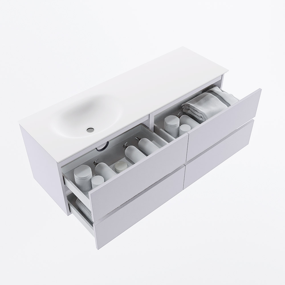 MONDIAZ VICA 140cm mueble de baño Cale 4 cajones. Lavabo MOON Izquierda sin orificio, color Talc. 7 MONDIAZ VICA 140cm mueble de baño Cale 4 cajones. Lavabo MOON Izquierda sin orificio, color Talc. - Imagen 7