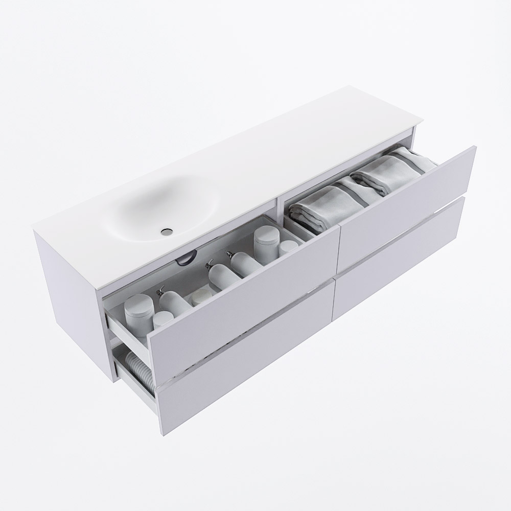 MONDIAZ VICA 170cm mueble de baño Cale 4 cajones. Lavabo MOON Izquierda 1 orificio, color Talc. 7 MONDIAZ VICA 170cm mueble de baño Cale 4 cajones. Lavabo MOON Izquierda 1 orificio, color Talc. - Imagen 7