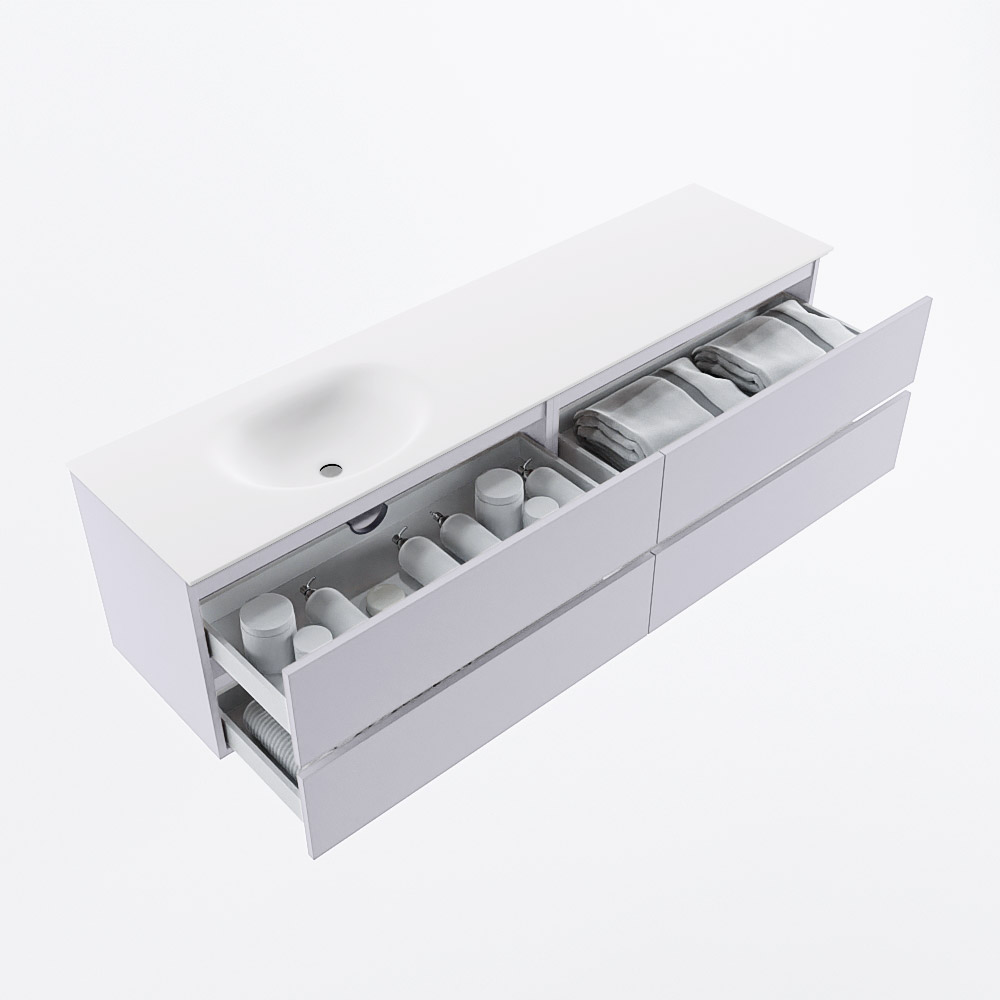 MONDIAZ VICA 180cm mueble de baño Cale 4 cajones. Lavabo MOON Izquierda 1 orificio, color Talc. 7 MONDIAZ VICA 180cm mueble de baño Cale 4 cajones. Lavabo MOON Izquierda 1 orificio, color Talc. - Imagen 7
