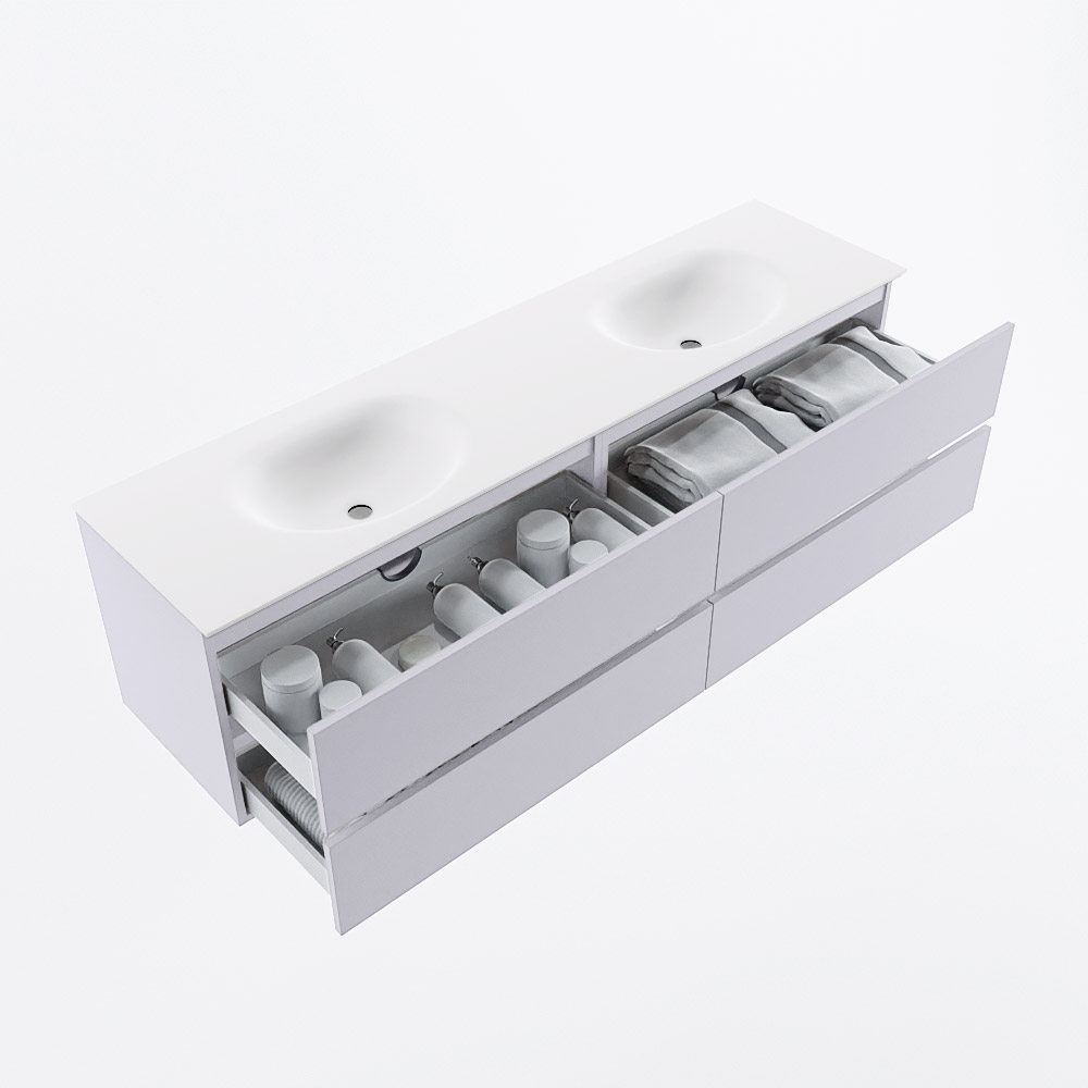 MONDIAZ VICA 180cm mueble de baño Cale 4 cajones. Lavabo MOON Doble 2 orificios, color Talc. 7 MONDIAZ VICA 180cm mueble de baño Cale 4 cajones. Lavabo MOON Doble 2 orificios, color Talc. - Imagen 7
