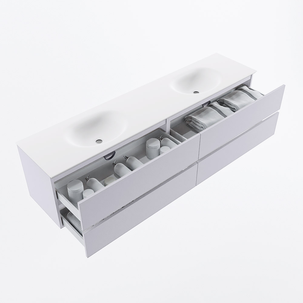 MONDIAZ VICA 200cm mueble de baño Cale 4 cajones. Lavabo MOON Doble 2 orificios, color Talc. 7 MONDIAZ VICA 200cm mueble de baño Cale 4 cajones. Lavabo MOON Doble 2 orificios, color Talc. - Imagen 7
