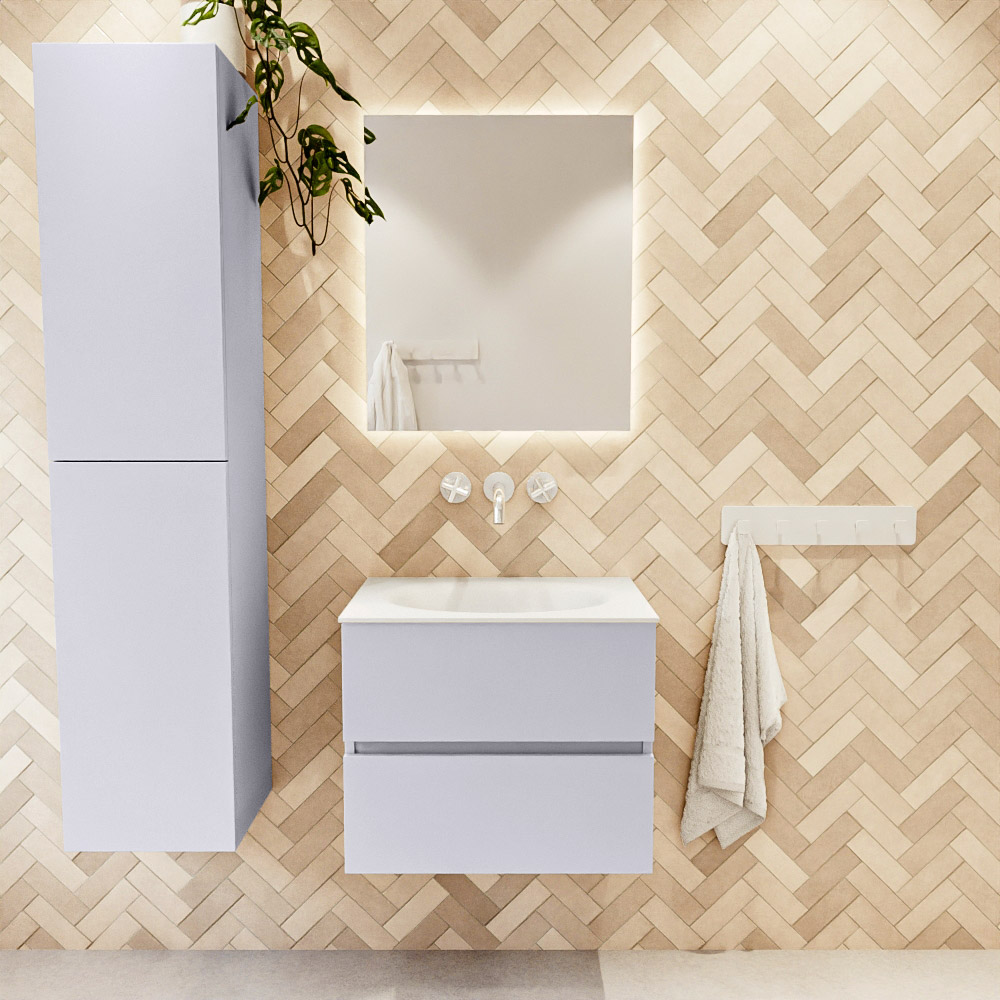 MONDIAZ VICA 60cm mueble de baño Cale 2 cajones. Lavabo MOON Centro sin orificio, color Talc. 2 color Talc.