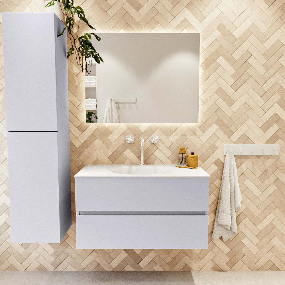 MONDIAZ VICA 90cm mueble de baño Cale 2 cajones. Lavabo MOON Centro 1 orificio, color Talc. 2 color Talc.