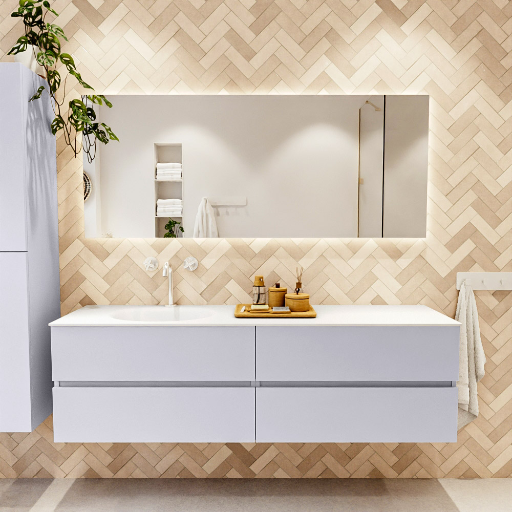 MONDIAZ VICA 170cm mueble de baño Cale 4 cajones. Lavabo MOON Izquierda 1 orificio, color Talc. 2 color Talc.