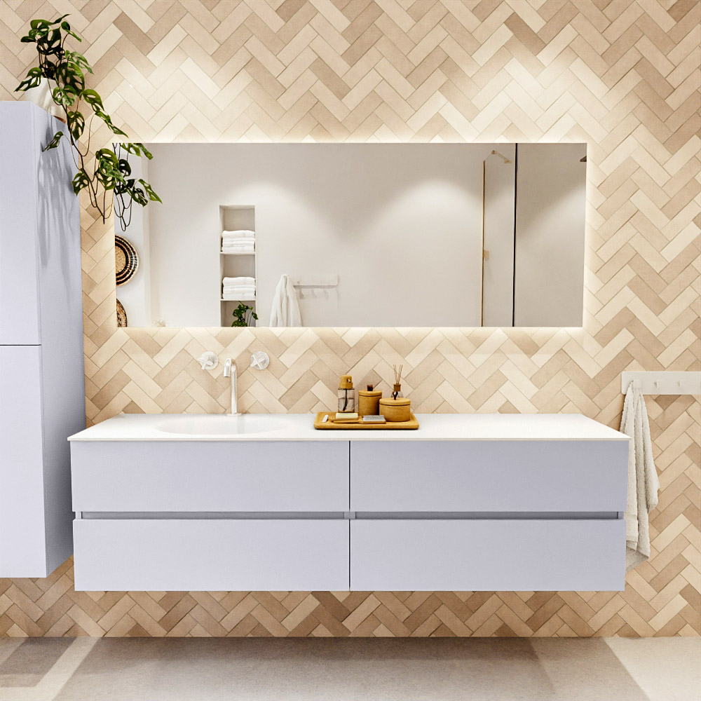 MONDIAZ VICA 180cm mueble de baño Cale 4 cajones. Lavabo MOON Izquierda 1 orificio, color Talc. 2 color Talc.