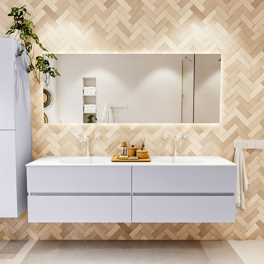 MONDIAZ VICA 180cm mueble de baño Cale 4 cajones. Lavabo MOON Doble 2 orificios, color Talc. 2 color Talc.