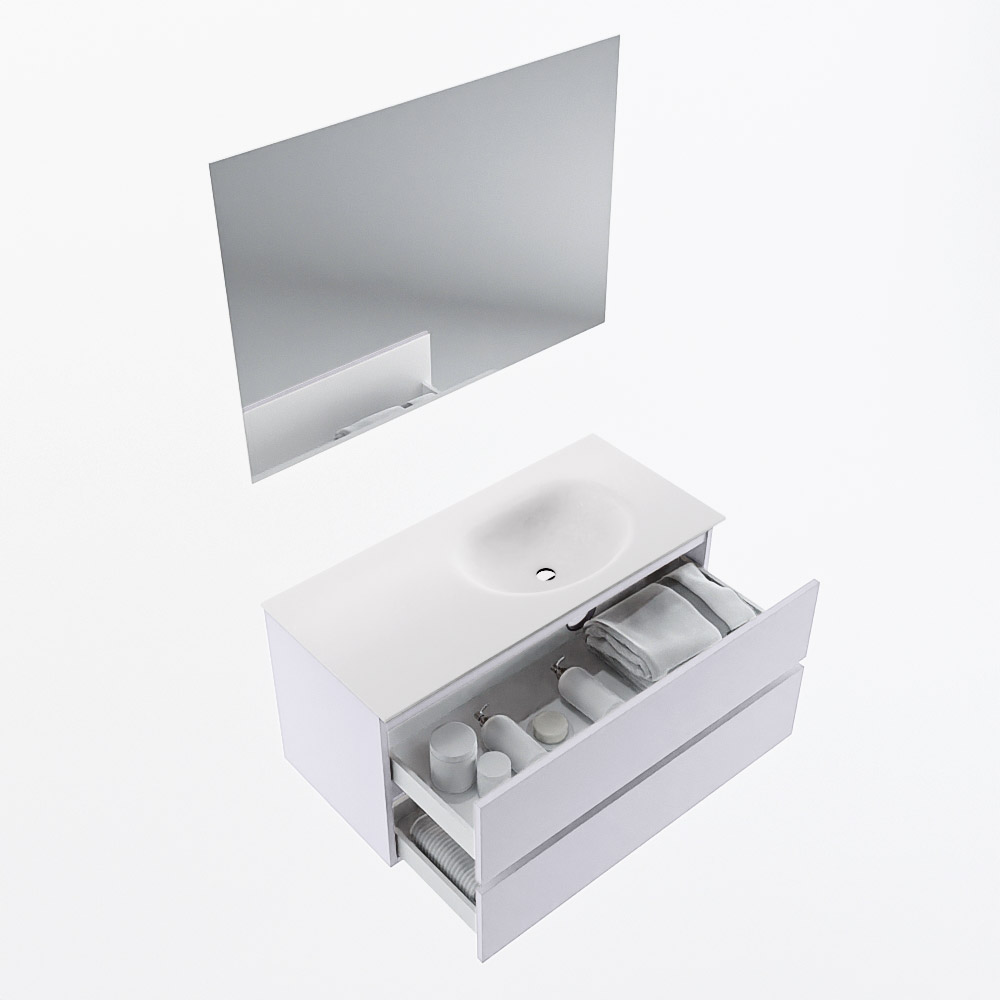 MONDIAZ VICA 100cm mueble de baño Cale 2 cajones. Lavabo MOON Derecho 1 orificio color Talc con espejo LED. 7 MONDIAZ VICA 100cm mueble de baño Cale 2 cajones. Lavabo MOON Derecho 1 orificio color Talc con espejo LED. - Imagen 7