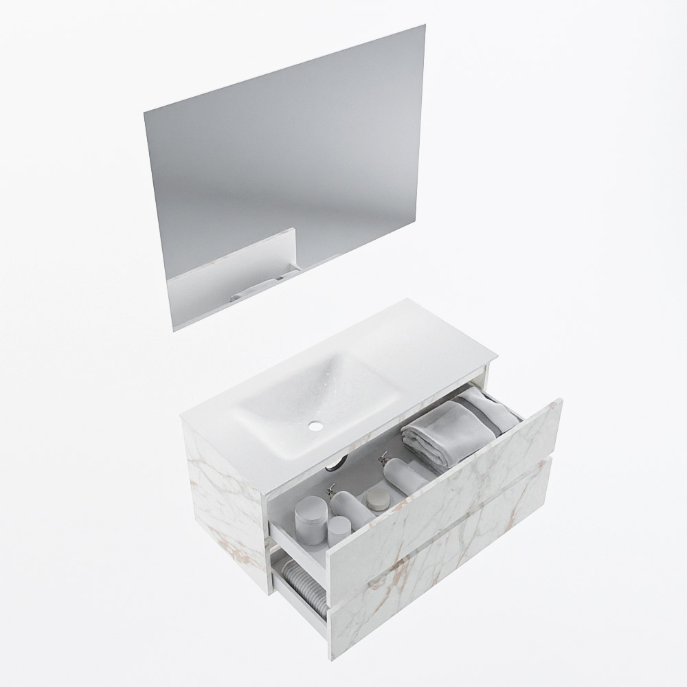 MONDIAZ VICA 100cm mueble de baño Carrara 2 cajones. Lavabo CLOUD Izquierda sin orificio color Talc con espejo LED. 7 MONDIAZ VICA 100cm mueble de baño Carrara 2 cajones. Lavabo CLOUD Izquierda sin orificio color Talc con espejo LED. - Imagen 7