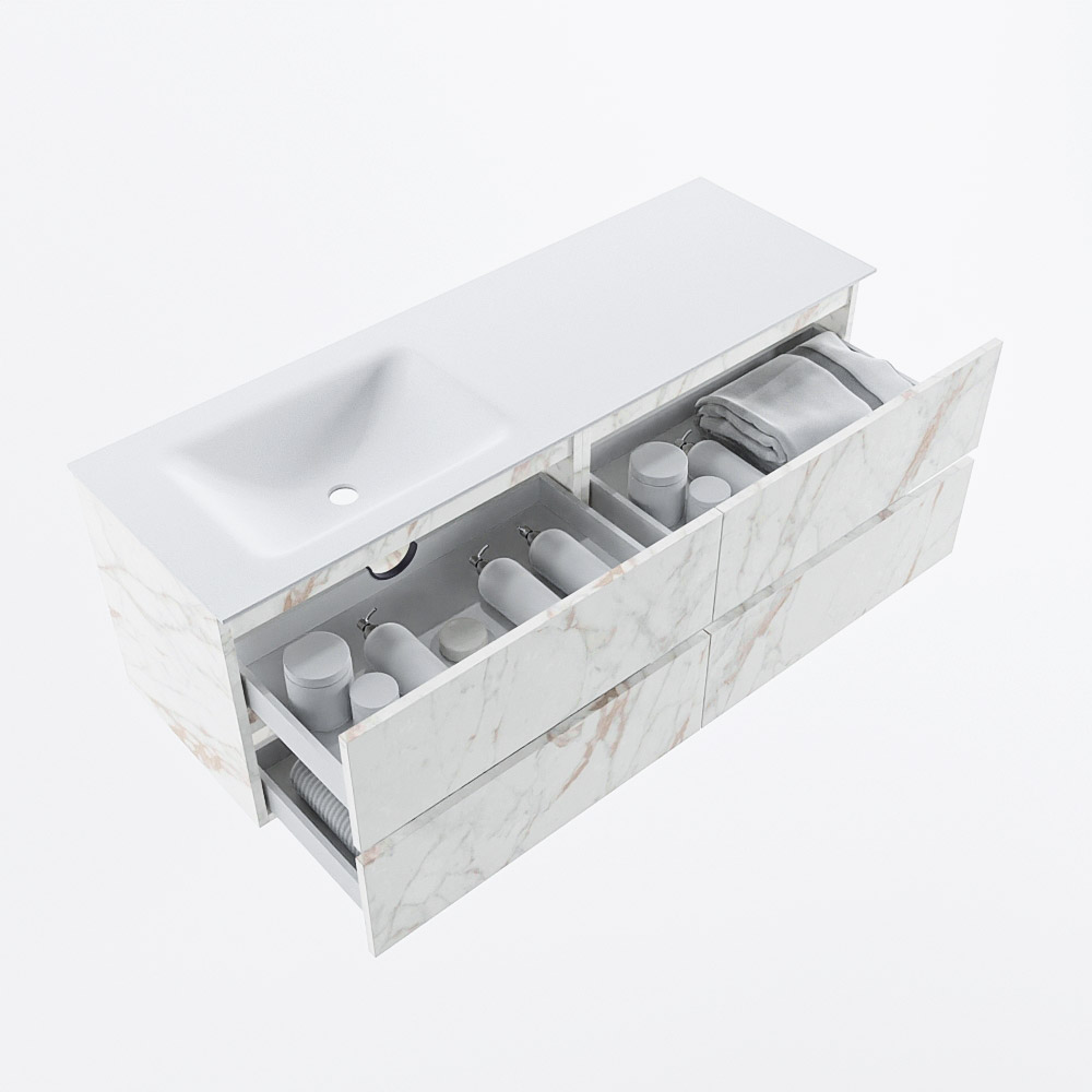 MONDIAZ VICA 140cm mueble de baño Carrara 4 cajones. Lavabo CLOUD Izquierda 1 orificio, color Talc. 7 MONDIAZ VICA 140cm mueble de baño Carrara 4 cajones. Lavabo CLOUD Izquierda 1 orificio, color Talc. - Imagen 7