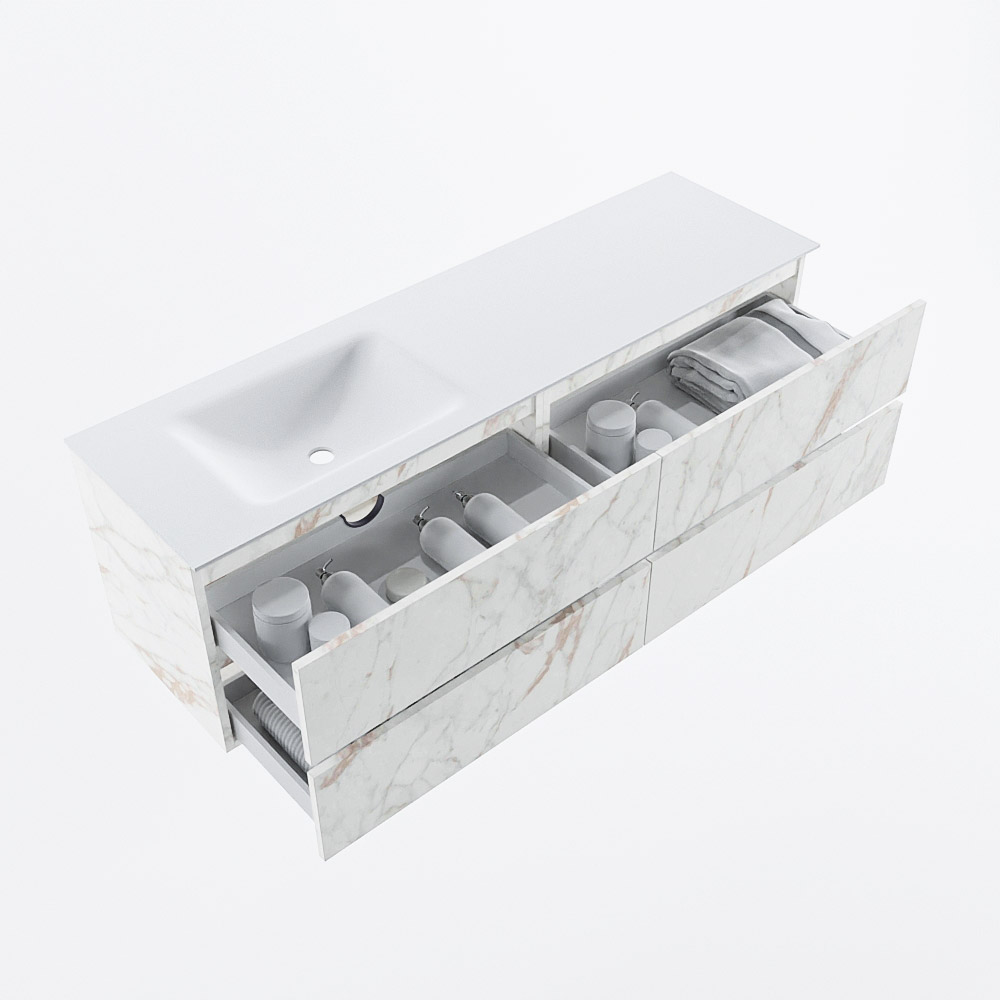 MONDIAZ VICA 160cm mueble de baño Carrara 4 cajones. Lavabo CLOUD Izquierda 1 orificio, color Talc. 7 MONDIAZ VICA 160cm mueble de baño Carrara 4 cajones. Lavabo CLOUD Izquierda 1 orificio, color Talc. - Imagen 7