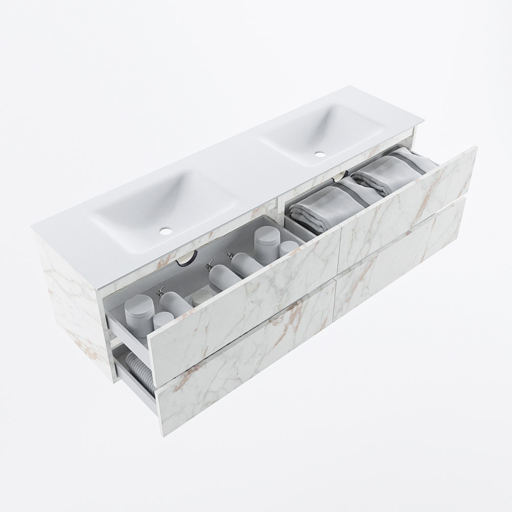 MONDIAZ VICA 170cm mueble de baño Carrara 4 cajones. Lavabo CLOUD Doble 2 orificios, color Talc. 7 MONDIAZ VICA 170cm mueble de baño Carrara 4 cajones. Lavabo CLOUD Doble 2 orificios, color Talc. - Imagen 7