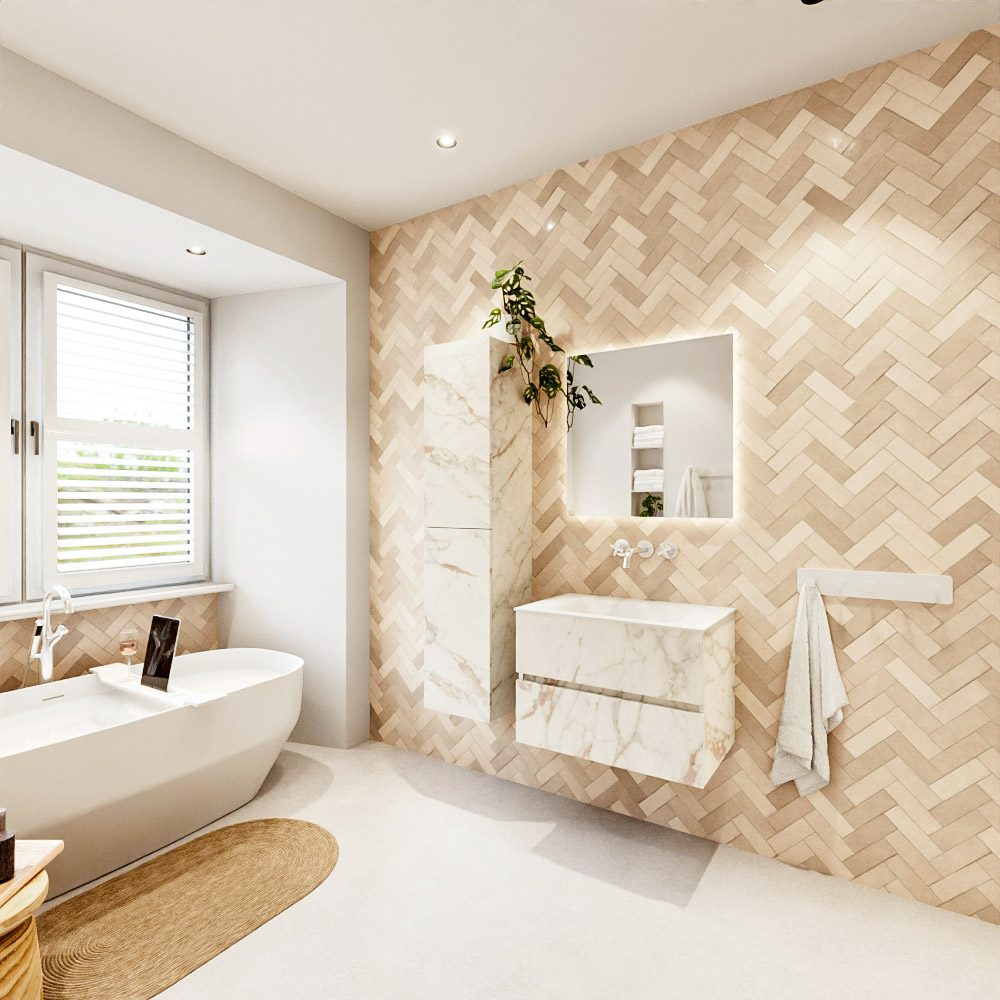 MONDIAZ VICA 70cm mueble de baño Carrara 2 cajones. Lavabo CLOUD Centro sin orificio, color Talc. 4 MONDIAZ VICA 70cm mueble de baño Carrara 2 cajones. Lavabo CLOUD Centro sin orificio, color Talc. - Imagen 4