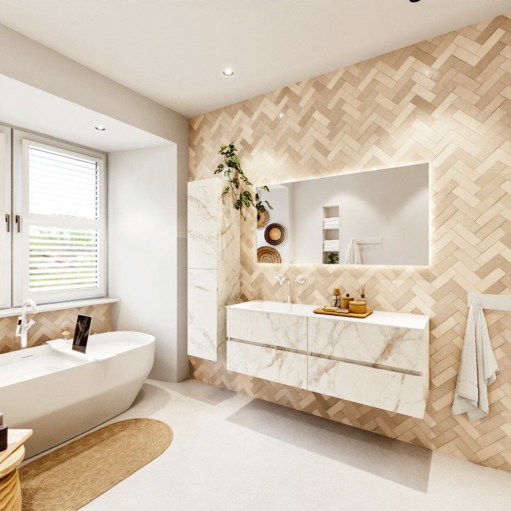 MONDIAZ VICA 140cm mueble de baño Carrara 4 cajones. Lavabo CLOUD Izquierda 1 orificio, color Talc. 4 MONDIAZ VICA 140cm mueble de baño Carrara 4 cajones. Lavabo CLOUD Izquierda 1 orificio, color Talc. - Imagen 4
