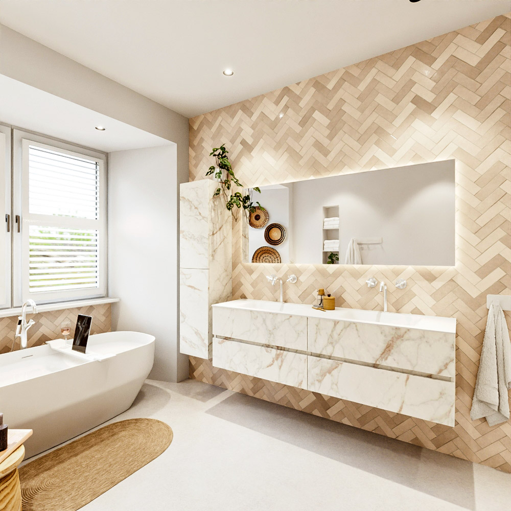 MONDIAZ VICA 170cm mueble de baño Carrara 4 cajones. Lavabo CLOUD Doble 2 orificios, color Talc. 4 MONDIAZ VICA 170cm mueble de baño Carrara 4 cajones. Lavabo CLOUD Doble 2 orificios, color Talc. - Imagen 4