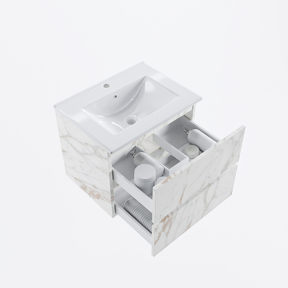 MONDIAZ VICA 60cm mueble de baño Carrara 2 cajones. Lavabo DENIA Centro 1 orificio, color Blanco brillo. 7 MONDIAZ VICA 60cm mueble de baño Carrara 2 cajones. Lavabo DENIA Centro 1 orificio, color Blanco brillo. - Imagen 7