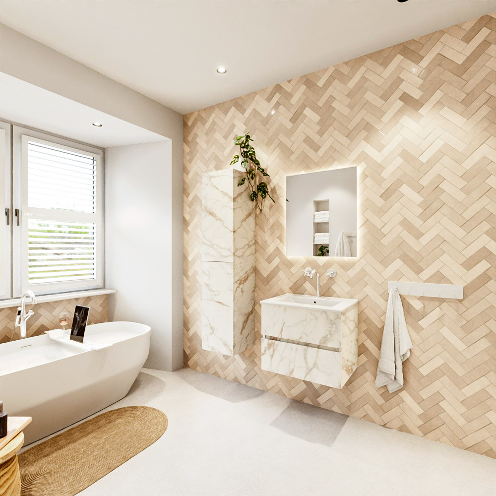 MONDIAZ VICA 60cm mueble de baño Carrara 2 cajones. Lavabo DENIA Centro 1 orificio, color Blanco brillo. 4 MONDIAZ VICA 60cm mueble de baño Carrara 2 cajones. Lavabo DENIA Centro 1 orificio, color Blanco brillo. - Imagen 4