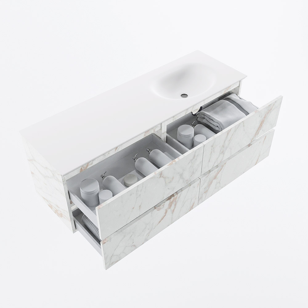 MONDIAZ VICA 140cm mueble de baño Carrara 4 cajones. Lavabo MOON Derecho 1 orificio, color Talc. 7 MONDIAZ VICA 140cm mueble de baño Carrara 4 cajones. Lavabo MOON Derecho 1 orificio, color Talc. - Imagen 7