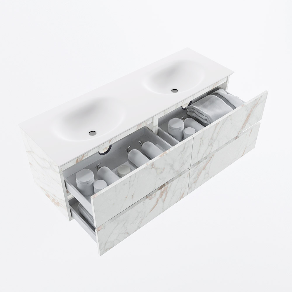MONDIAZ VICA 140cm mueble de baño Carrara 4 cajones. Lavabo MOON Doble sin orificio, color Talc. 7 MONDIAZ VICA 140cm mueble de baño Carrara 4 cajones. Lavabo MOON Doble sin orificio, color Talc. - Imagen 7