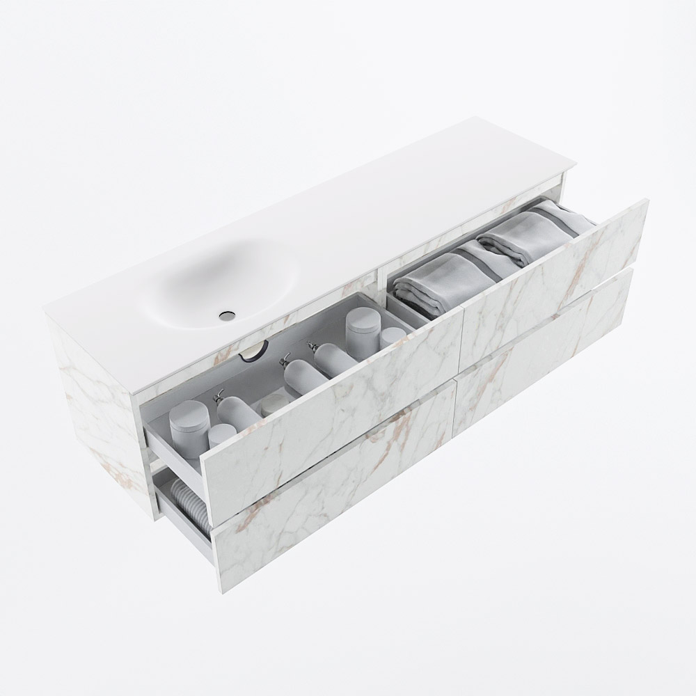 MONDIAZ VICA 170cm mueble de baño Carrara 4 cajones. Lavabo MOON Izquierda 1 orificio, color Talc. 7 MONDIAZ VICA 170cm mueble de baño Carrara 4 cajones. Lavabo MOON Izquierda 1 orificio, color Talc. - Imagen 7